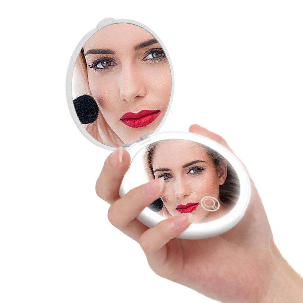 Miroir LED Pliable Rechargeable – Lumière & Grossissement x2