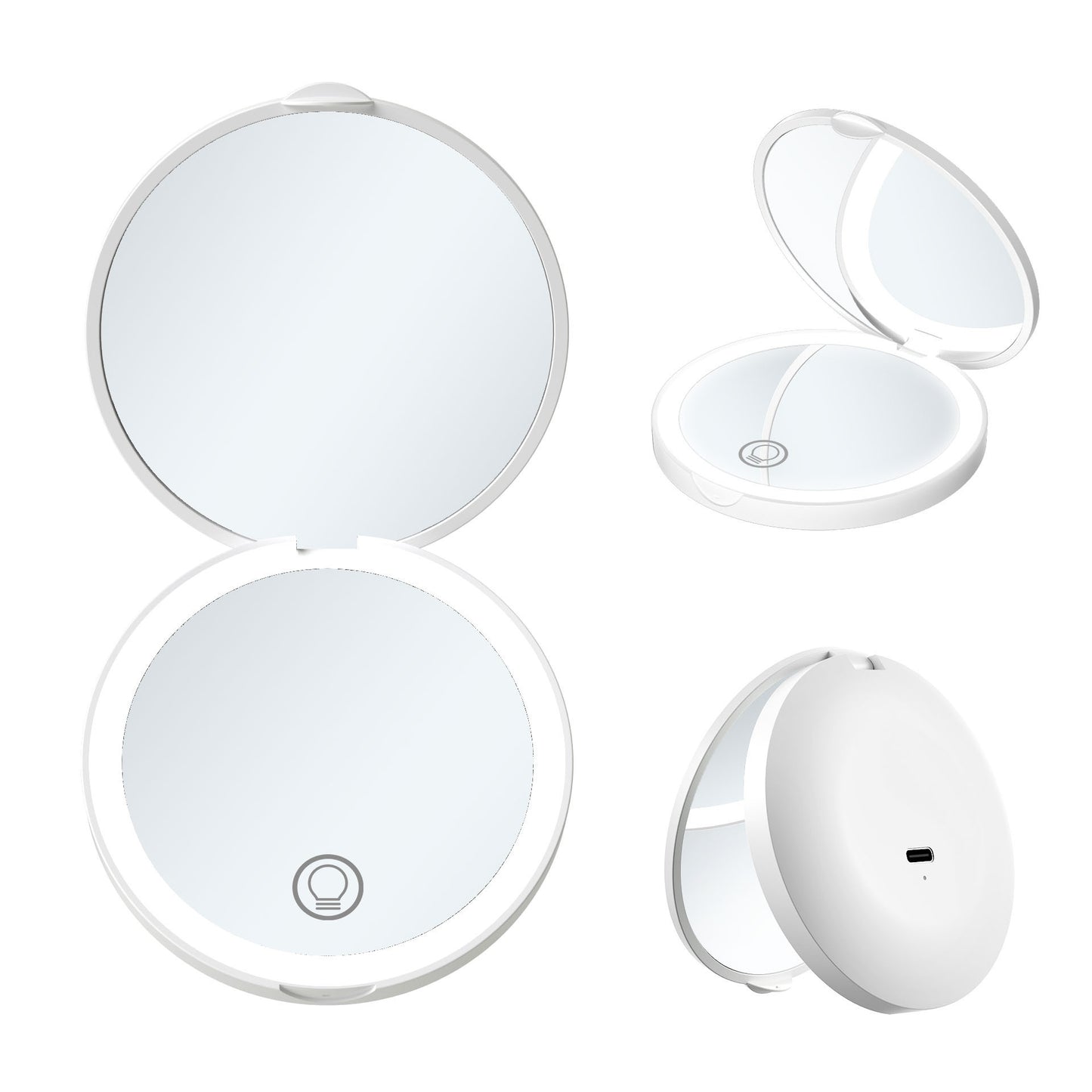 Miroir LED Pliable Rechargeable – Lumière & Grossissement x2