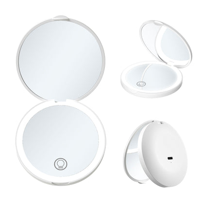 Miroir LED Pliable Rechargeable – Lumière & Grossissement x2